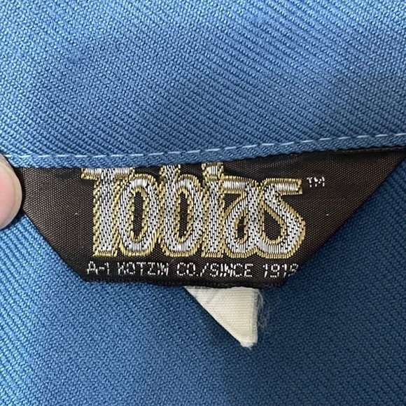 Mens 1970s Vintage Groovy Hippie Dagger Collar Shirt/Jacket Button Down Blue XL - Picture 6 of 15